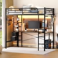 thumbnail image 4 of KOUSEI Twin Metal Loft Bed Frame with LED Lights&Charging Station&L-Shaped Desk,Black, 4 of 11