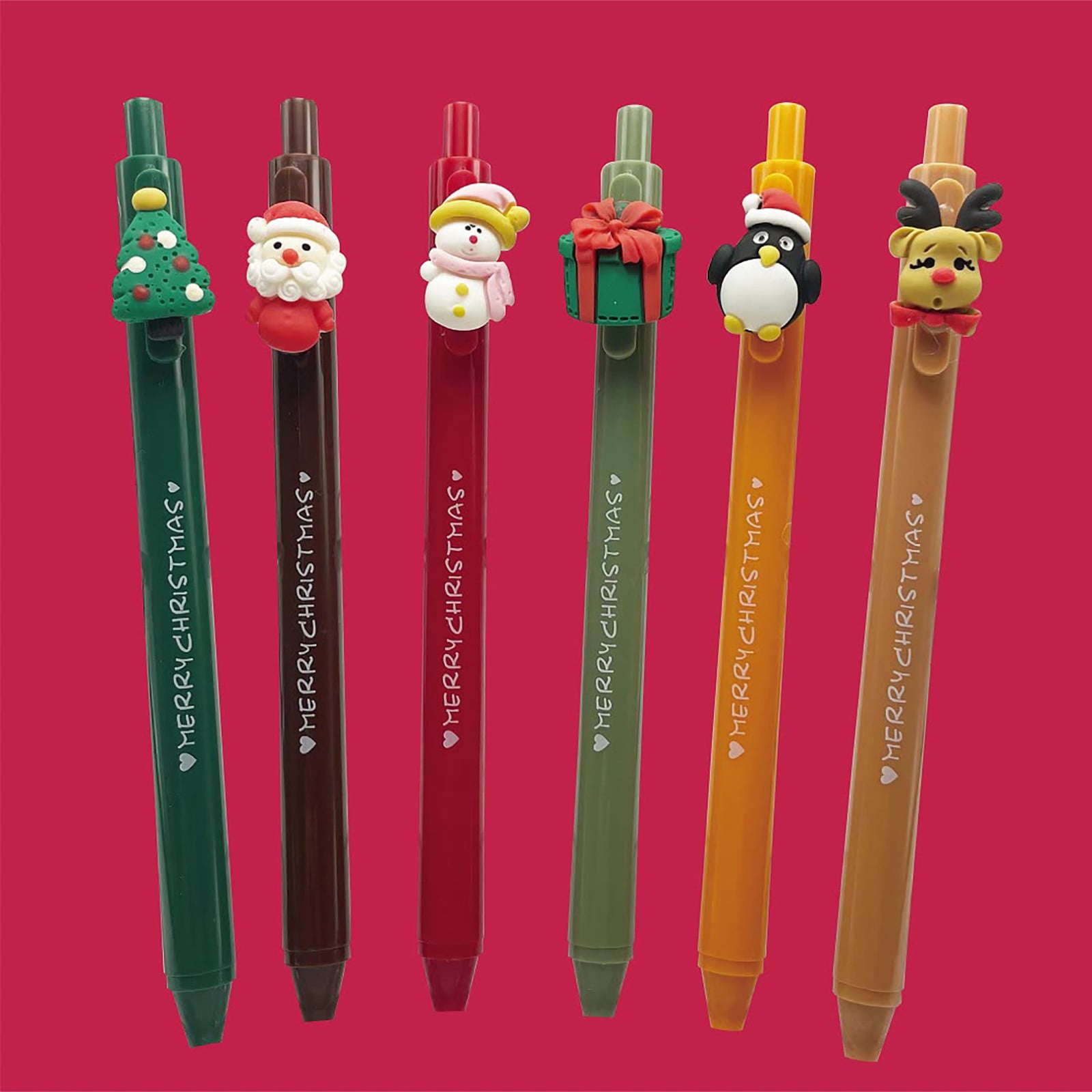 Lot De 3 Stylos Peluche Noël – Père Noël Rouge, Pingouin Blanc, Sapin Vert – Pointe 0.7 Mm Encre Noire – Cadeaux Mignons Vacances & Décor Bureau