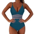 thumbnail image 5 of Maqroz Women's One Piece Swimsuit Tummy Control Deep V Neck Bathing Suit Mesh Stripes Monokini Swimwear Beach Pool Party Trendy Summer Beachwear, 5 of 9