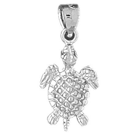 18K White Gold Turtles Pendant - 25 mm
