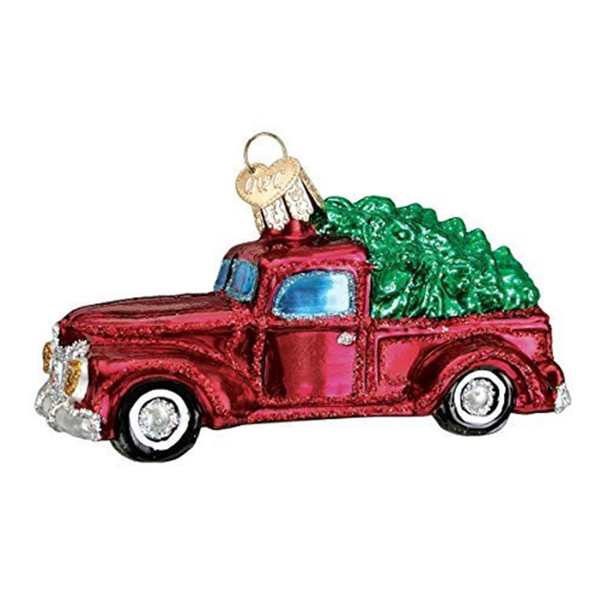 Glass RED PICKUP TRUCK Christmas Tree Ornament 4.25" Long Primitives by Kathy 