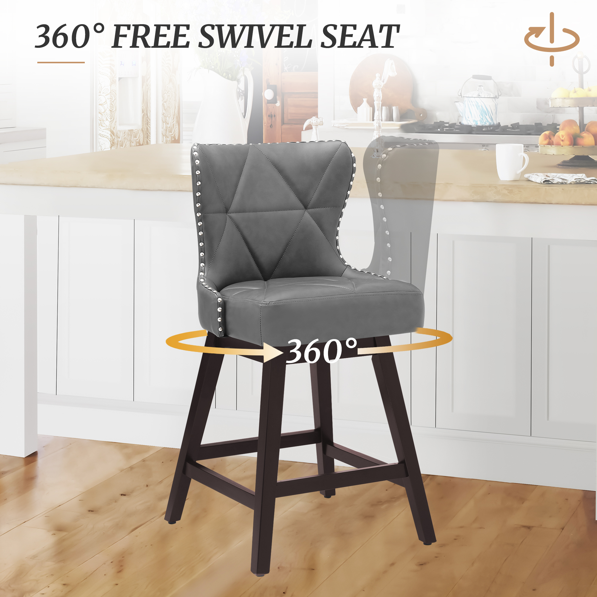 Dycanpo 26" Swivel Bar Stool with Upholstered Back, for Home Kitchen, Dark Gray