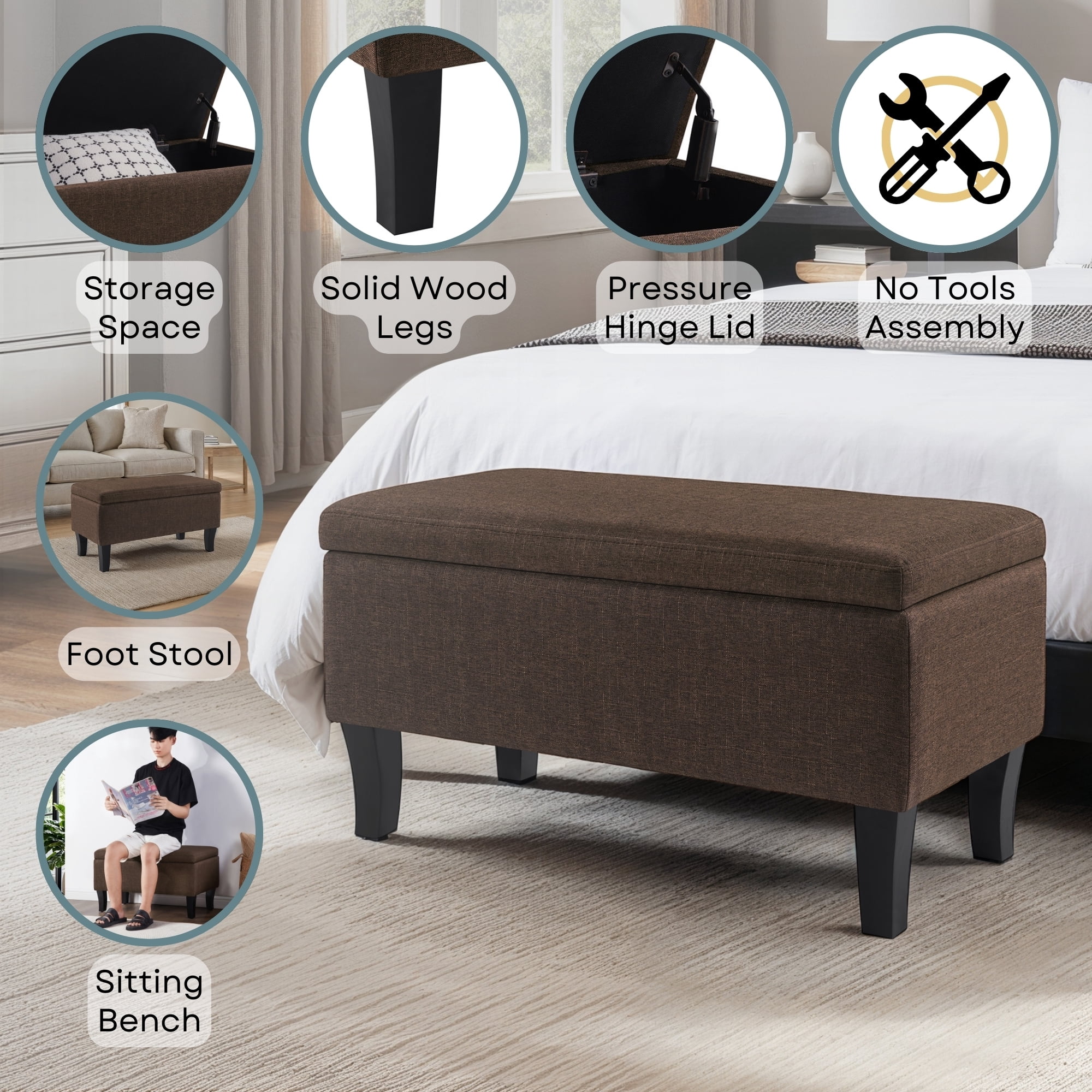 Convenience Concepts Designs4Comfort Winslow Storage Ottoman Bench, Medium Brown Fabric