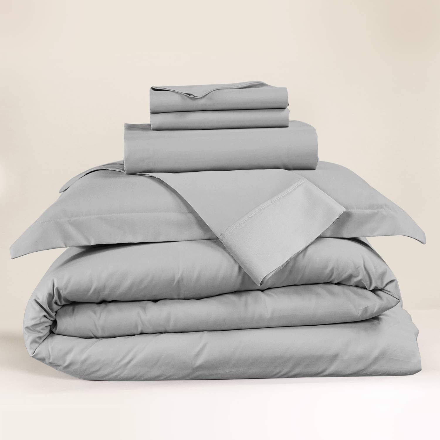 Nestl® 1000 Thread Count Premium Cotton Blend 6 Piece Duvet Cover Set, Includes Duvet Cover, Deep Pocket Fitted Sheet, 2 Pillow Cases, 2 Pillow Shams - Lightweight, hypoallergenic - King, Silver