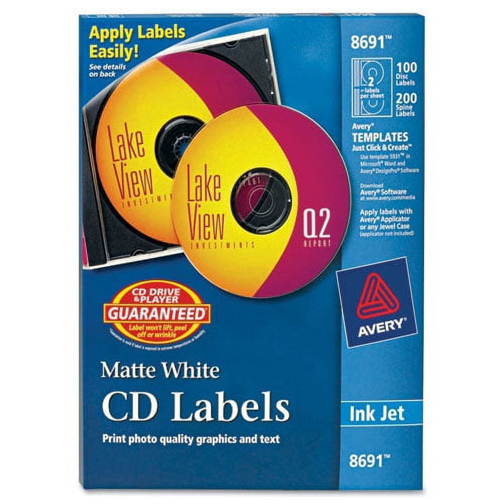 Inkjet CD Labels, Matte White, 100/Pack Inkjet CD Labels, Matte White, 100/Pack