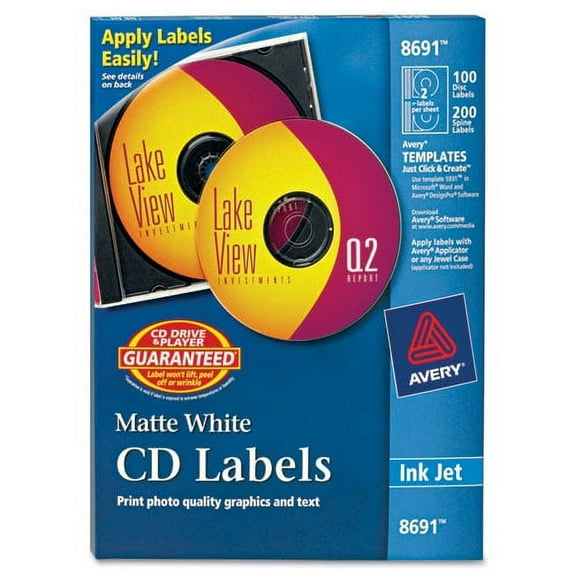 Inkjet Cd Labels, Matte White, 100/pack | Bundle of 2 Packs