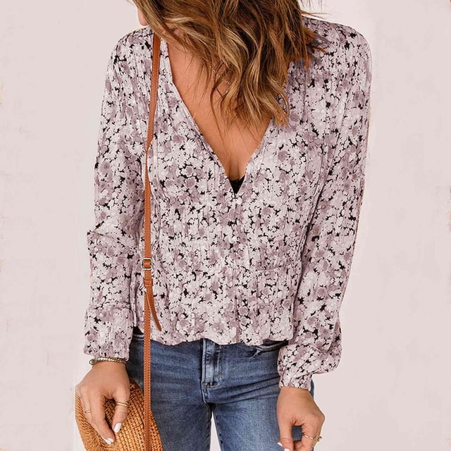 Blusa tipo túnica,Blusa de mujer de manga larga, blusa floral de otoño, dobladillo con volantes, funcionamiento suave