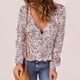 thumbnail image 2 of Blusa de mujer de manga larga con cuello en V y dobladillo con volantes florales Top informal para primavera Otoño Niñas Dama, 2 of 5