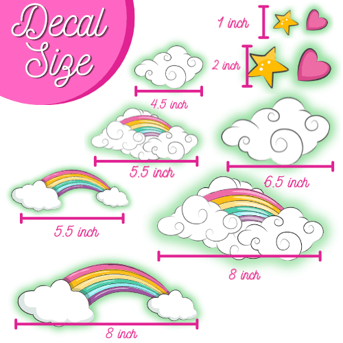 Glow in The Dark Unicorn Wall Decals(Pink) - Quality Peel and Stick Vinyl Stickers - Wall Decor for Kids & Classroom – Set of 96 Glowing Unicorns, Rainbows, Hearts, & Stars
