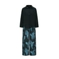 thumbnail image 4 of Womens 2 Piece Outfits Dressy Casual Long Sleeve Collared Shirt and Wide Leg Trouser Pant Loose Sets with Prints (S, Black), 4 of 8