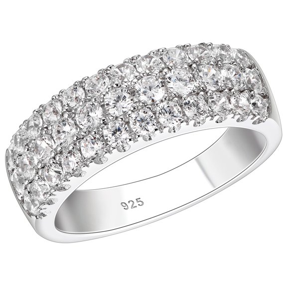 SHELOVES 1.8 Ct Three Row Eternity Ring for Women Round AAAAA CZ 925 Sterling Silver Wedding Bands Rings for Her Size 7