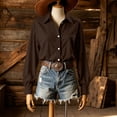 thumbnail image 5 of ClodeEU Women Lapel Long Sleeve Button Down Shirts,Casual Loose Blouse Brown,Women's Plus S, 5 of 9