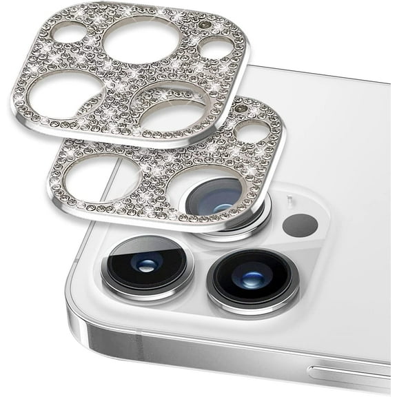 [2 Pack] for iPhone 13 Pro Max Camera Lens Protector Cover 3D Bling Diamond Lens Case Glitter Diamond Crystal Metal Lens Decoration Cover for iPhone 13 Pro Max for Women Girls Silver