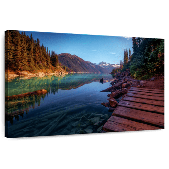 Elephant Stock Mountain Lake In Vivid Colors Wall Art - Horizontal Canvas Wall Art - Living Room Wall Decor - Nature Canvas - Green And Teal Decor - 12" x 8"
