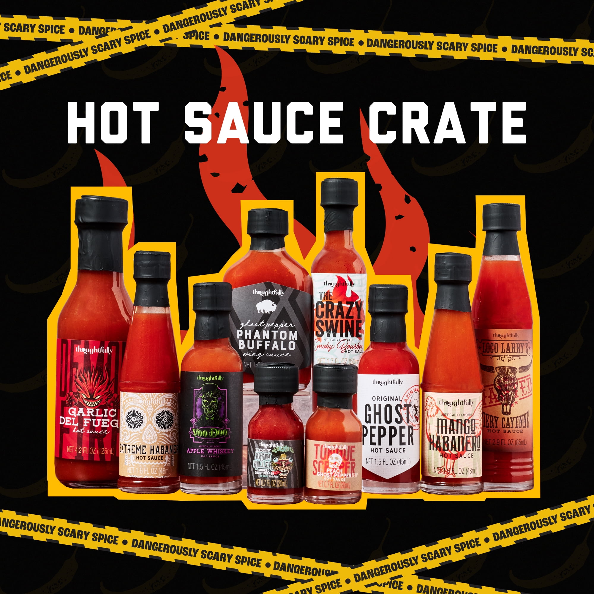Man Crates Gourmet Hot Sauce Gift Set for Men, Sampler with Mild to Extreme Ghost Pepper Flavors, Unique Hot Sauce Challenge for Father's Day Gifts, Husband, or Spice Lovers, 8-Pack