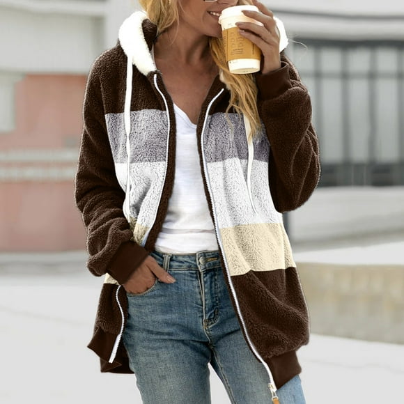 Jsaierl Women's Oversized Fuzzy Fleece Sherpa Zip Up Hoodie Jacket Winter Warm Outerwear Coat