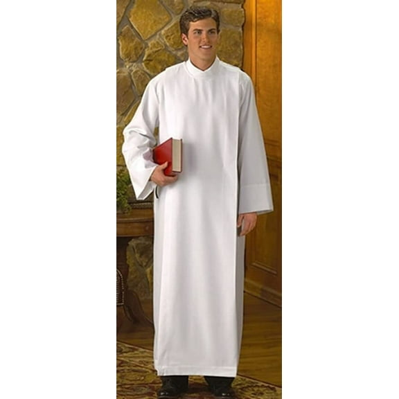 White Polyester Front Wrap Clergy Alb (Large)