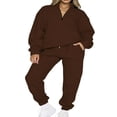 thumbnail image 1 of Ladies‘ Solid Color Long Sleeve Quarter Zip Pullover Pants Tracksuits, 1 of 9