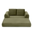 thumbnail image 2 of 2-In-1 Folding Convertible Sofa Bed, Modern Corduroy Sleeper Couch with 2*Pillows, Futon Modular Upholstered Boneless Loveseat with Pull-Out Bed, Folding Floor Modular Couch for Living Room (Green), 2 of 11