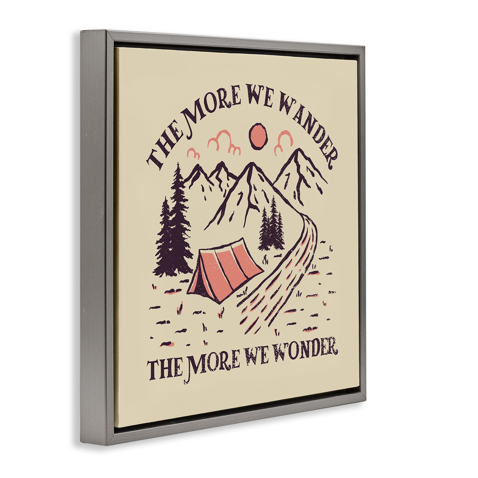 Stupell Industries Wander & Wonder Phrase Landscape & Nature Painting Gray Floater Framed Canvas Art Print Wall Art, 25 x 25