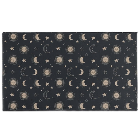Dark Blue Sun Moon Star Pattern Door Rugs,Washable Non Slip Door Mats Indoor,Decorative Door Mats,Entry Mat Indoor for Entrance,Bedroom,Kitchen,Bathroom,17"x30"