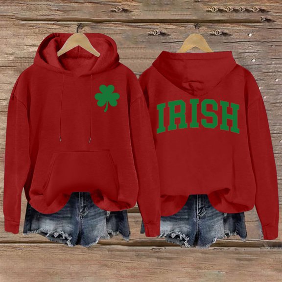 Charella Women's St. Patrick's Hoodies Vintage Long Sleeve Hooded Sweatshirt Red,10