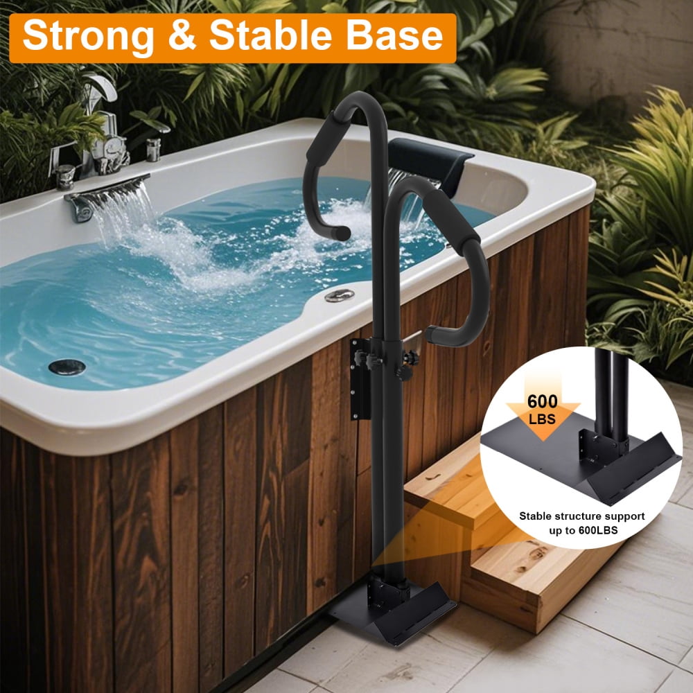 360° Hot Tub Handrail Spa Side Hand Rail, Two-Way Adjustable Height W/ Slide-Under Mount Base for Indoor Outdoor Bathtub Pool