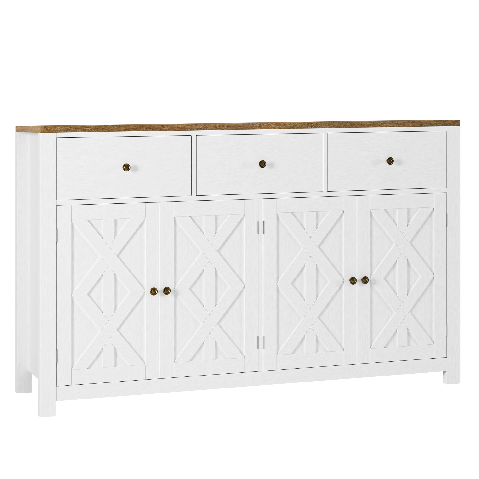 Homfa 4-Doors 3-Drawers Farmhouse Storage Cabinet, Wood Kitchen ...