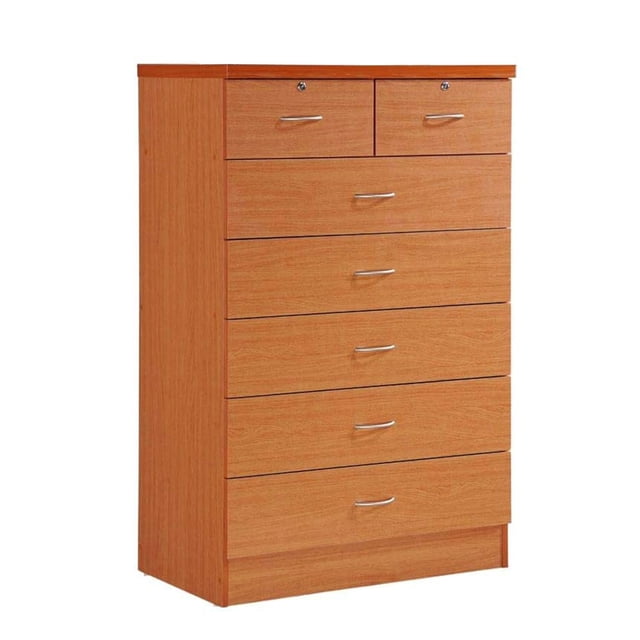 Hodedah Commode Jumbo en Bois à 7 Tiroirs avec 2 Verrous Supérieurs, Cerisier