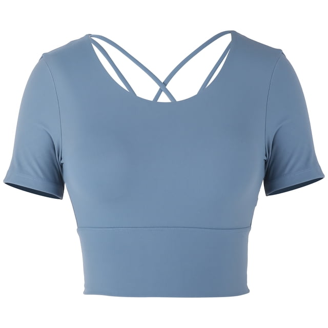 Tops deportivos sexys de verano para mujer, camisetas de manga corta para yoga, fitness, entrenamiento, accesorios deportivos, mediano, azul, gris, M