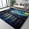 thumbnail image 3 of Area Rugs 7 X 8 ft Rug for Living Room Soft Non Slip Rug Low Pile Van Gogh Style Starry Night View Artistic Printed Rugs Bedroom Farmhouse Dining Room, Home Decor Indoor Dark Blue Golden Yellow, 3 of 7