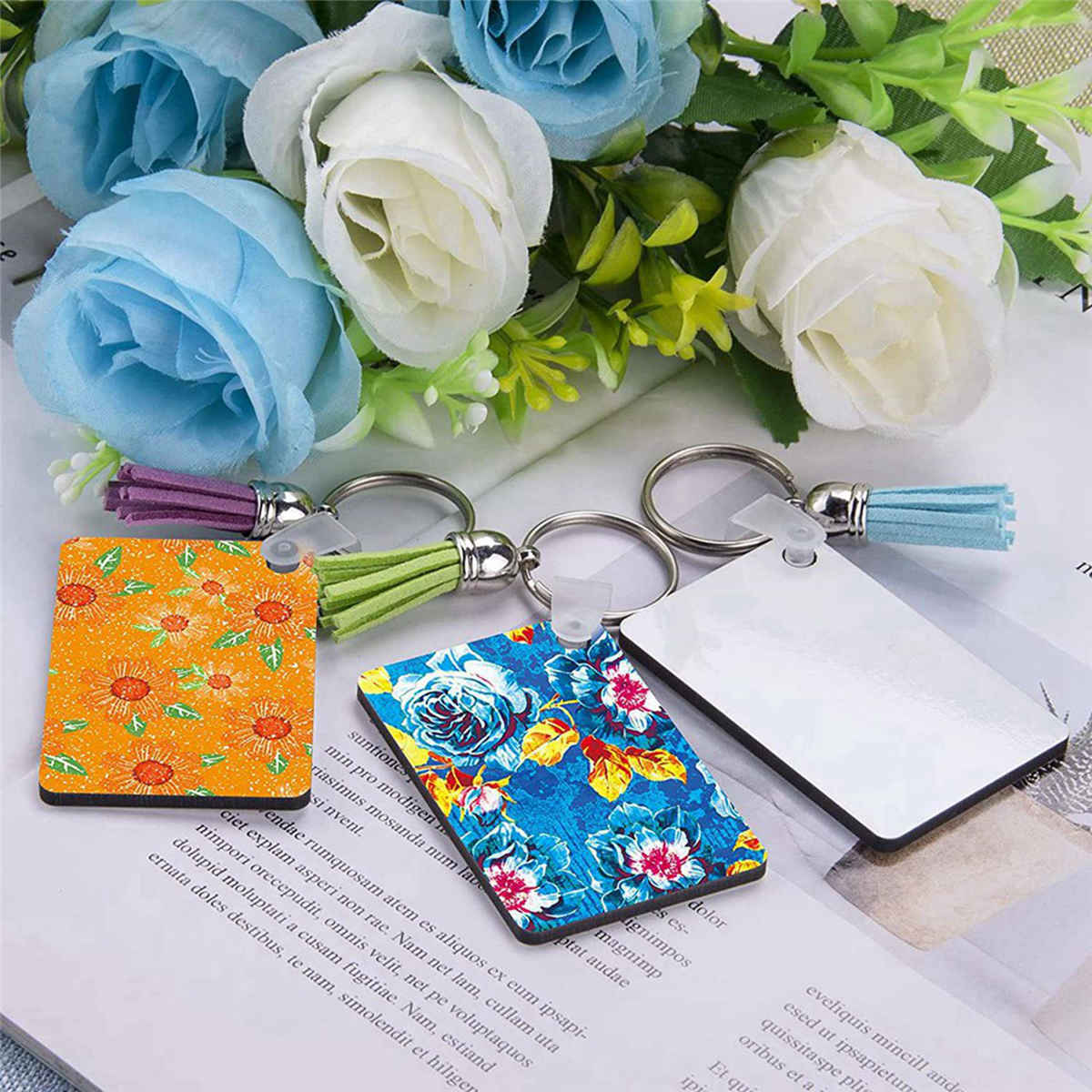 320Pcs Sublimation Keychain Blanks Set Key Rings Sublimation Blanks Heat Transfer Keychain Tassels MDF Blank-Rectangle