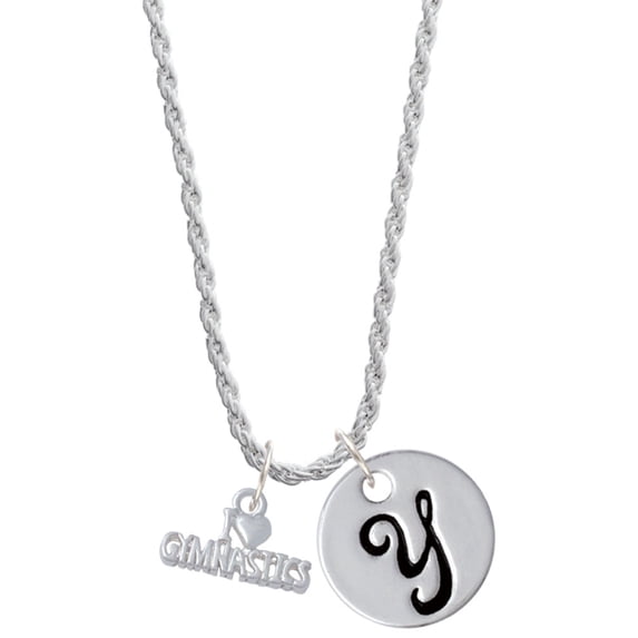 Delight Jewelry I 'Heart' Gymnastics Silvertone Script Initial Disc - Y - Charm Necklace, 20"+3"
