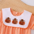 thumbnail image 4 of Ulanda Baby Boy Smocked Pumpkin Romper Short Sleeve Embroidery Truck Babydoll Collar Gingham Jumpsuit Halloween Clothes (Orange, 6-12 Months), 4 of 9