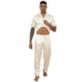thumbnail image 4 of Silk Satin Pajama Sets for Men Short Sleeve Button-Down Pajamas for Men 2 Piece Men Silk Sleepwear Set Mens Satin Loungewear Sets with Long Pants, S-XXL, 4 of 14