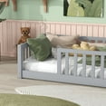 thumbnail image 5 of Twin Size Floor Bed with Fence without Door, Rubber Wood Floor Bed with Safety Guardrails,Natural, 5 of 11