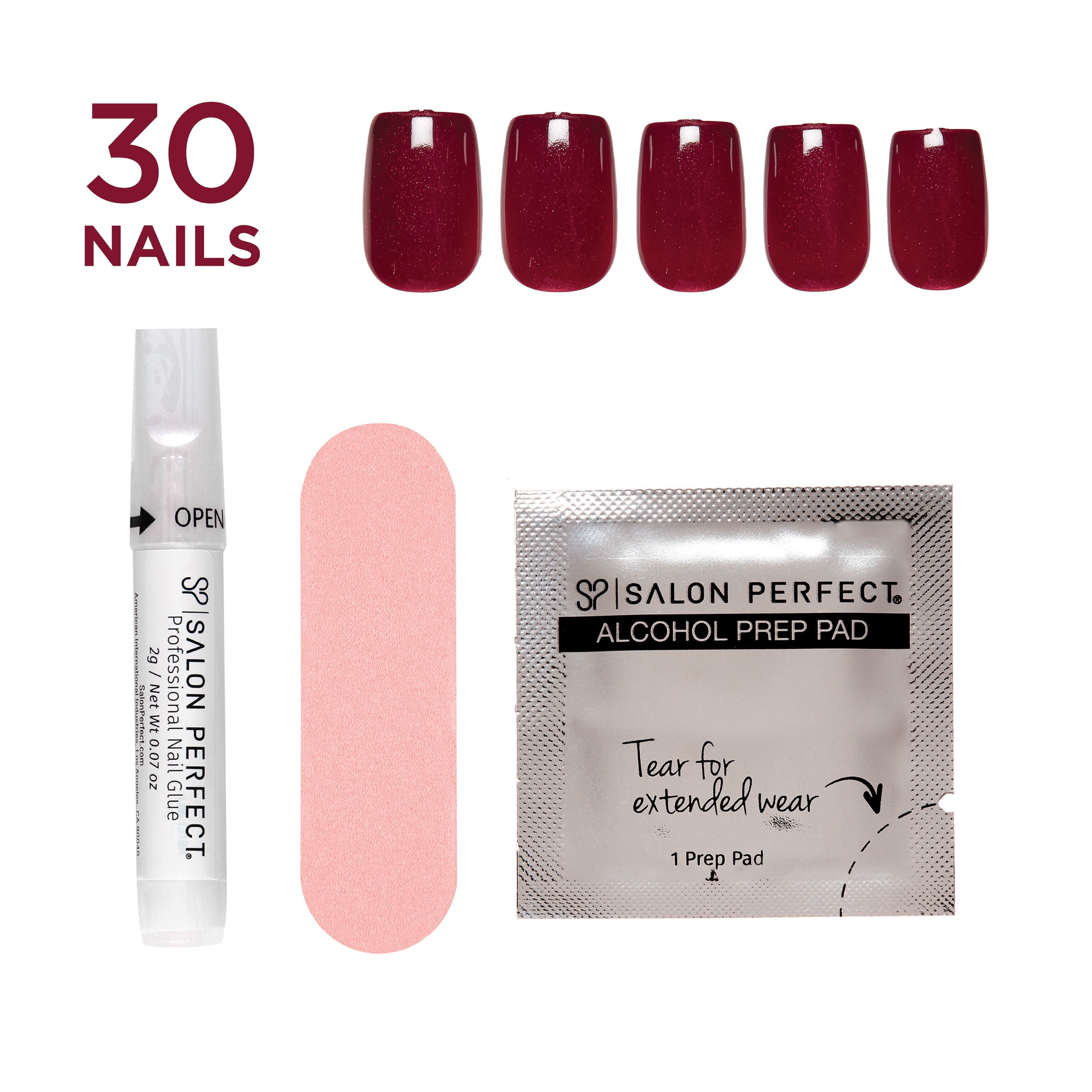 Salon Perfect Halloween Thrill Short Square Press-On Nails with Glue & File, Magnetic Cherry, 30 Pieces