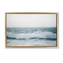 Stupell Industries Beach Waves Horizon Landscape & Nature Photography Gold Floater Framed Canvas Art Print Wall Art, 25 x 17