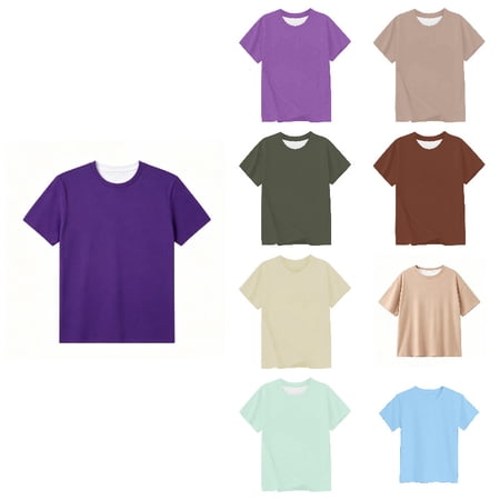 Girls Shirts Short Sleeve Shirt for Boys Soft Purple Tees Casual Round Neck Kids Tshirts Clothes Summer Tops T-Shirt 4T