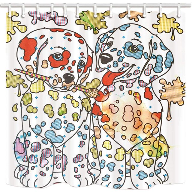 Cortina de ducha ABPHQTO baño tela poliéster estampado perro manchado colorido dibujos animados 160x180 cm