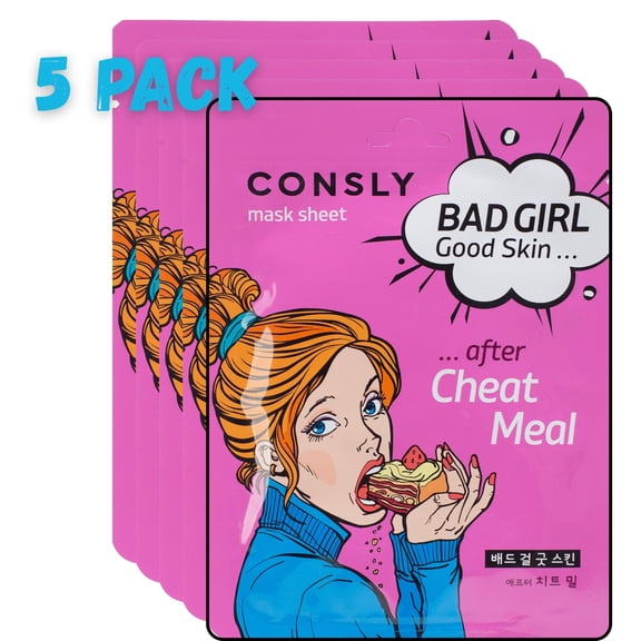 CONSLY BAD GIRL After Cheat Meal K-Beauty Korean Sheet Mask, Balancing, 5 Pack, 23 ml Each