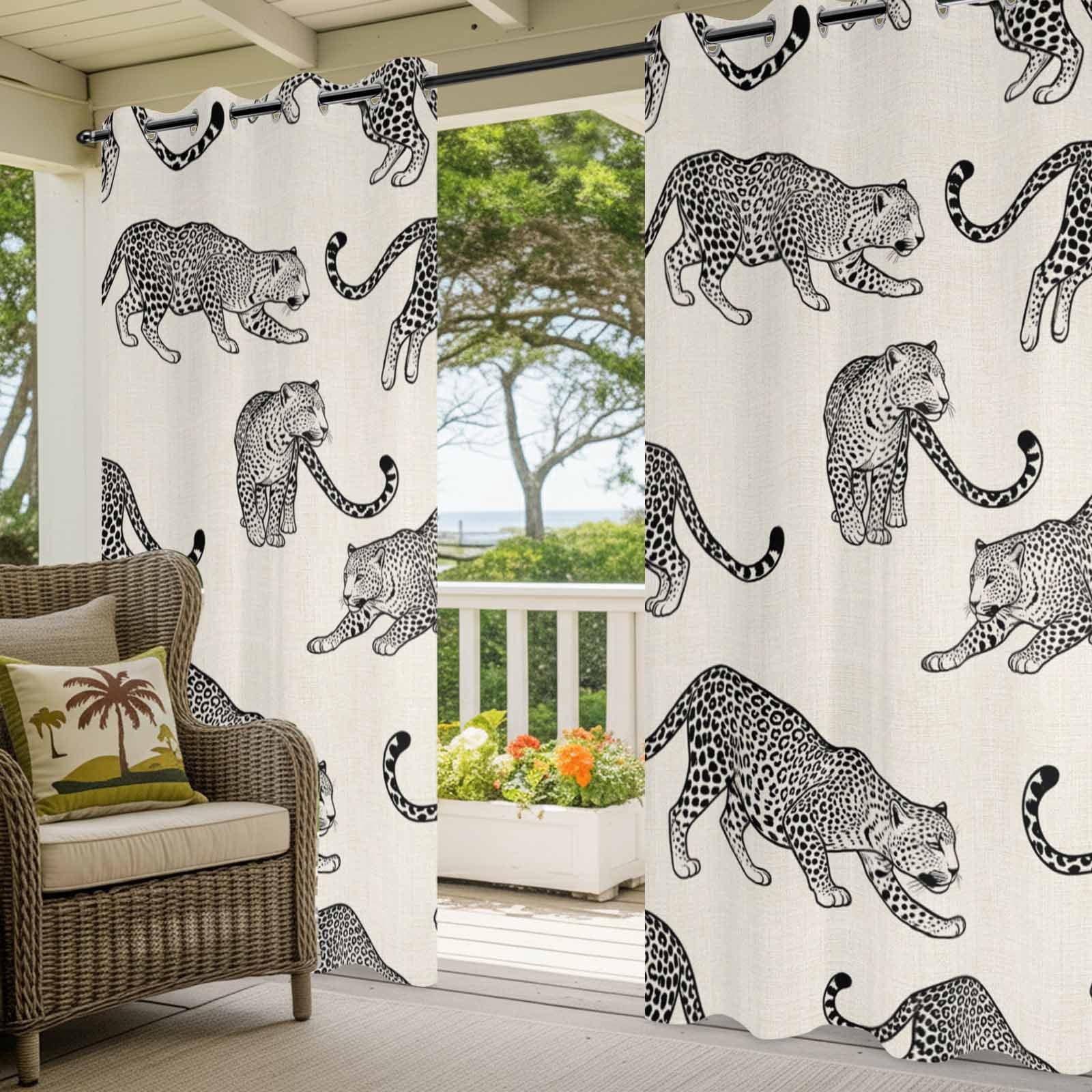 Modern Leopard Outdoor Curtains for Patio, Wildlife Jungle Style Animals Linen Texture Sunshade Privacy Drapes Grommet Waterproof Outside Curtains for Porch/Cabana/Balcony 54"x 108", 1 Panel
