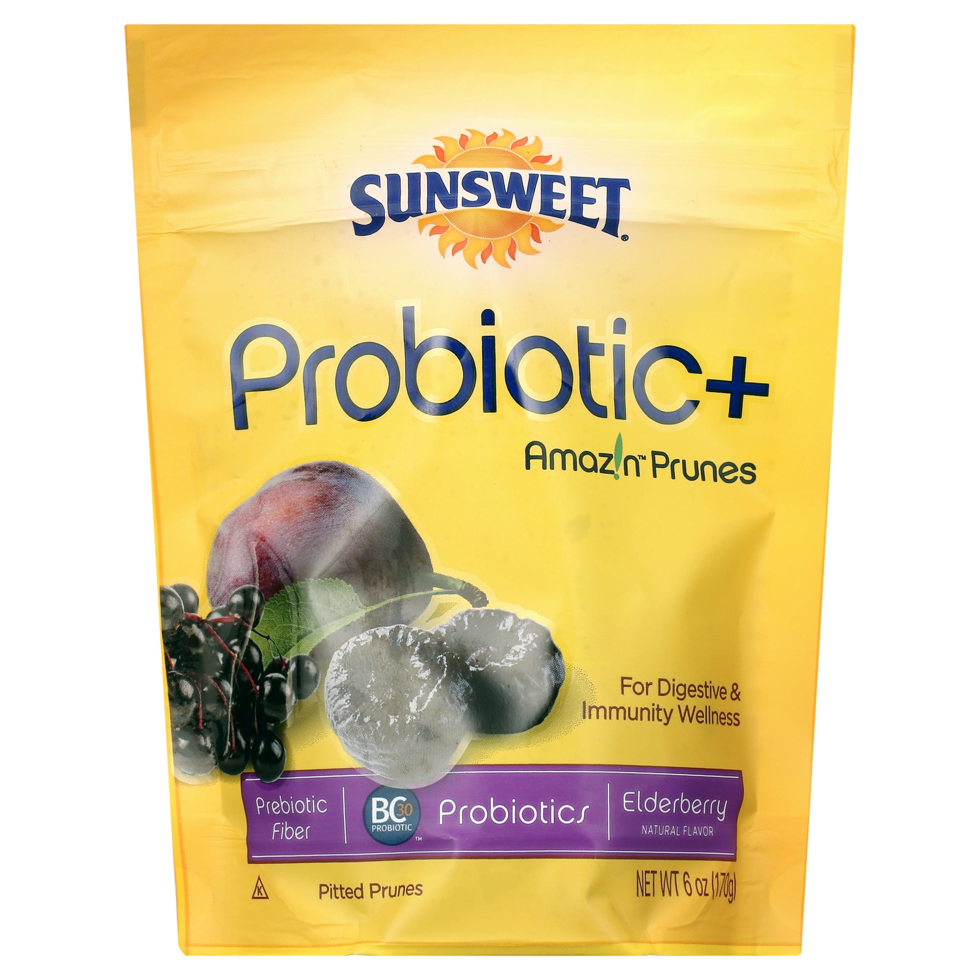 Sunsweet Probiotic+, Amazin Prunes, Elderberry Natural Flavor, Pouch Bag 6oz