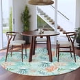 thumbnail image 4 of Teal Jellyfish Starfish Round Living Room Rugs 5 ft, Summer Beach Coral Shell Blue Washable Area Rug with Non-Slip Sturdy Edge Binding Round Carpet for Entryway Kitchen Bedroom Bathroom, 4 of 9