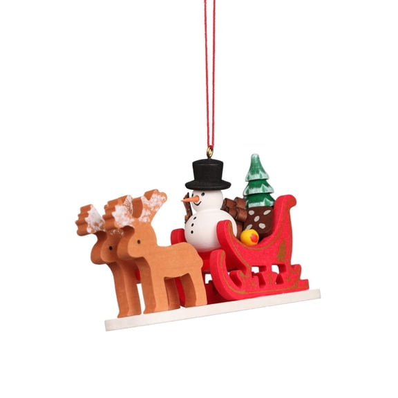 Alexander Taron 4" Red, White, and Brown Snowman Riding on a Sled Collectible Christian Ulbricht