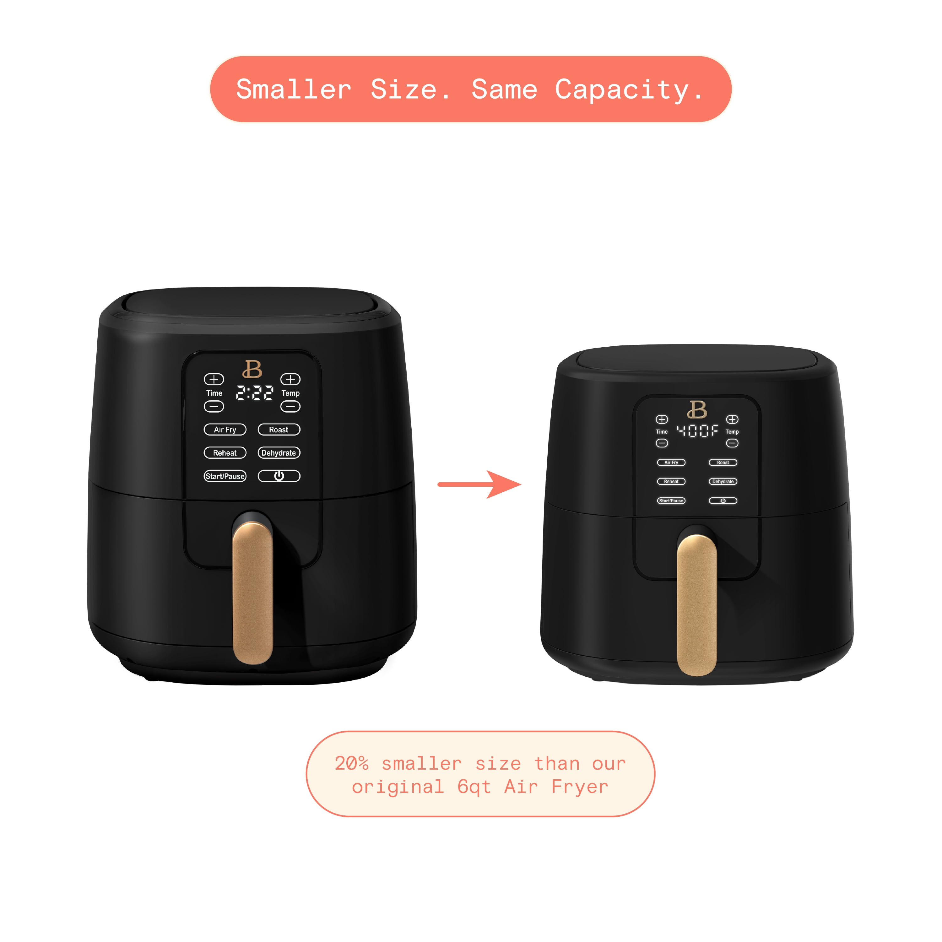 Beautiful 6 Qt Air Fryer with TurboCrisp Technology, EverGood Ceramic Nonstick Coating, Black Sesame by Drew Barrymore