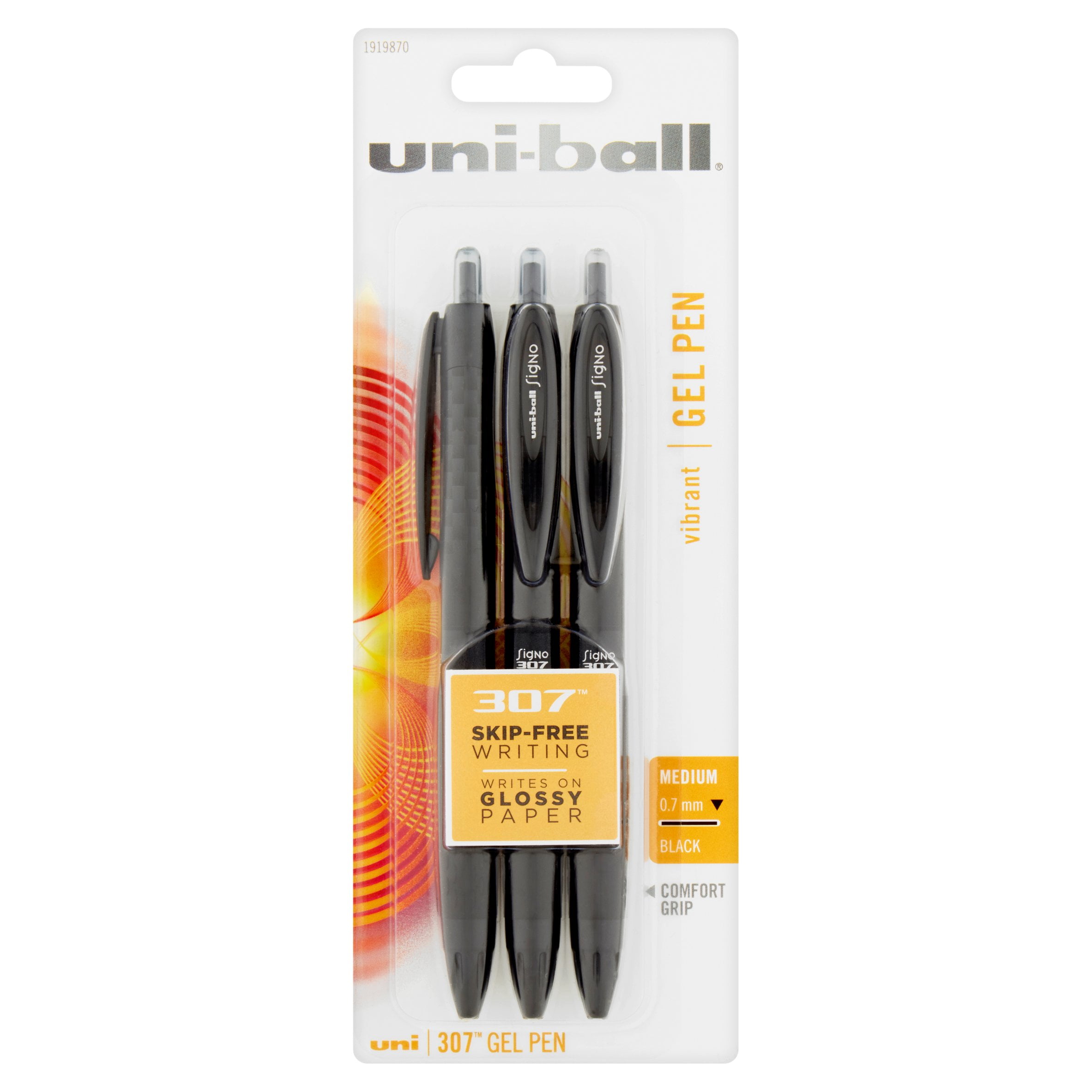 Uni-ball 307 Medium 0.7 mm Black Gel Pens 3 pack