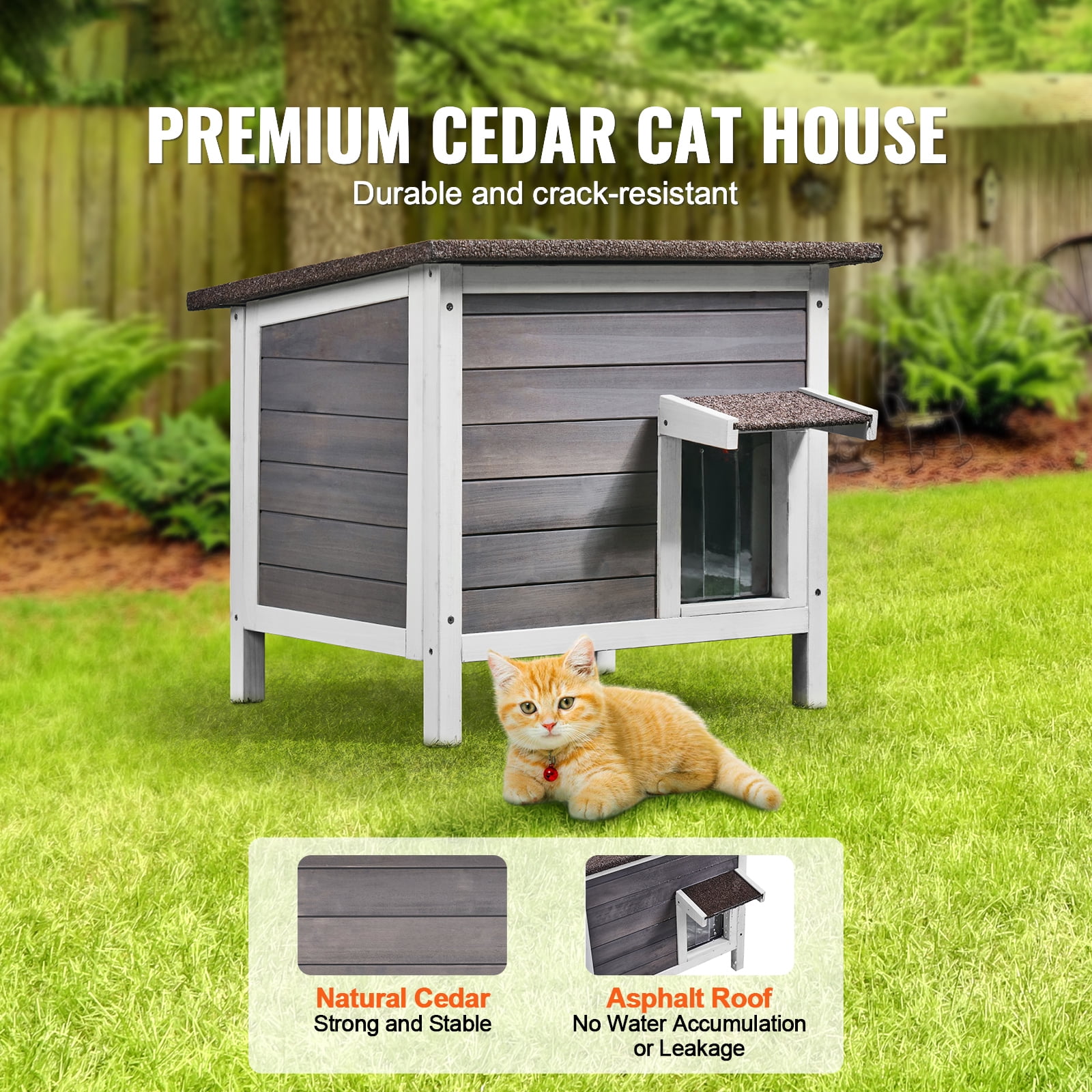 KFFKFF Weather-Resistant Outdoor Cat Home, Multi-Cat Sanctuary, Wooden Construction with Comprehensive Foam Insulation, Hinged Roof, PVC Entryways, Dimensions: 24"L x 20"W x 21"H