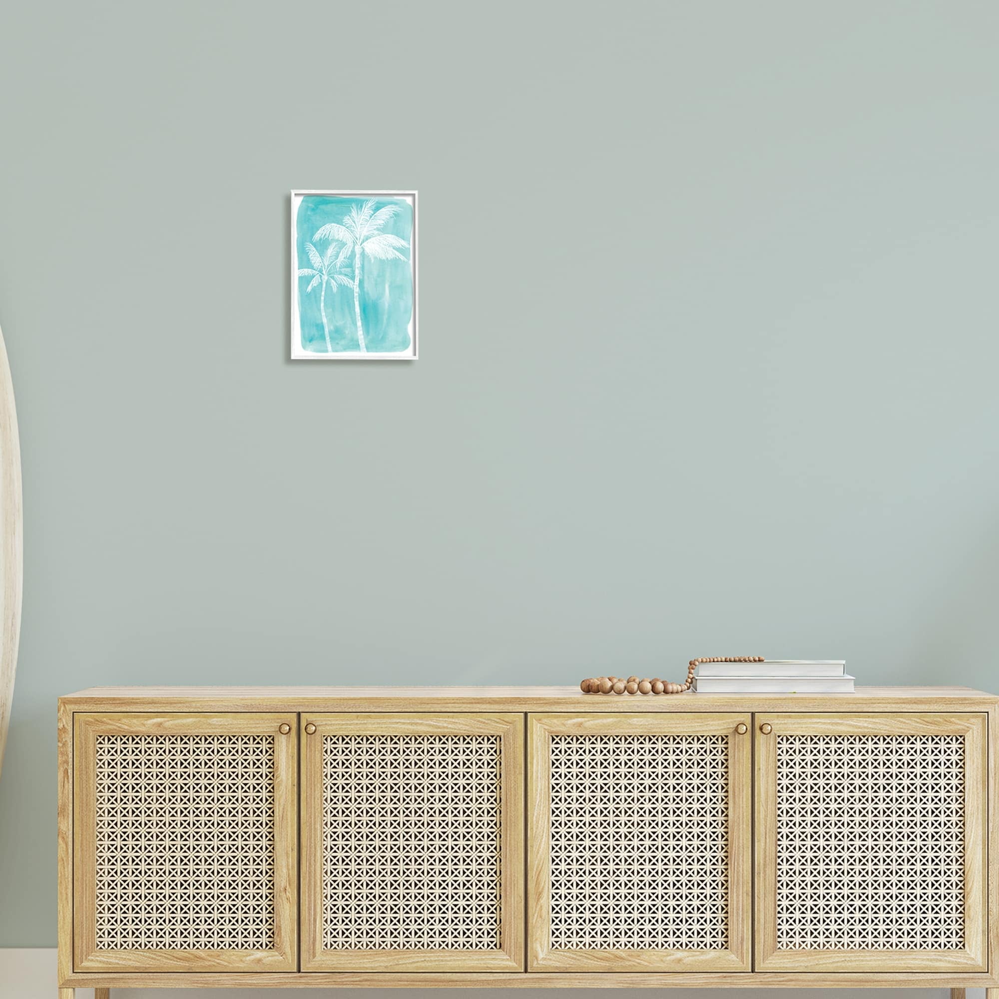 Stupell Industries White Palm Tree Beach Blue Tropic Painting,11 x 14, Design by Kamdon Kreations