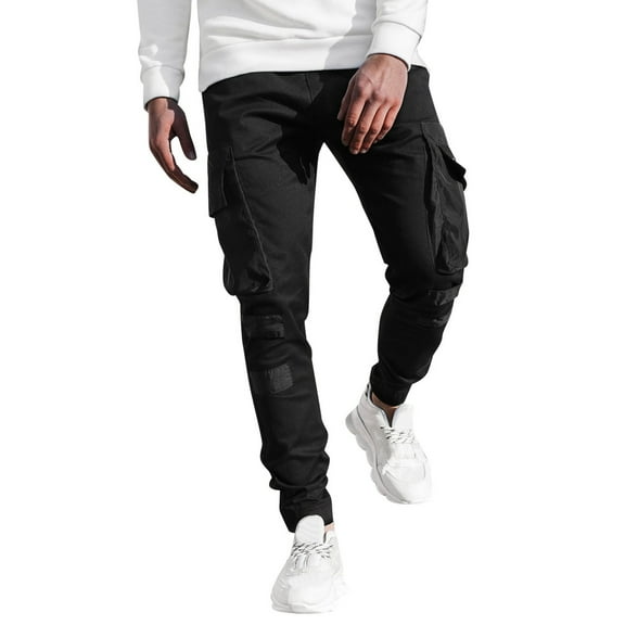 YOTMKGDO Mens Pants Casual, Pantalones De Hombre, Casual Pants Pants Men's Leg Stitching Multi-Pocket Men's Pants, Black L